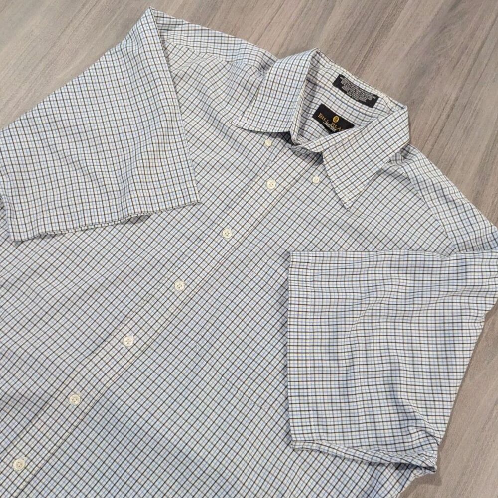Bill Blass Mens Short Sleeve Plaid Button Down Shirt Blue Size XL